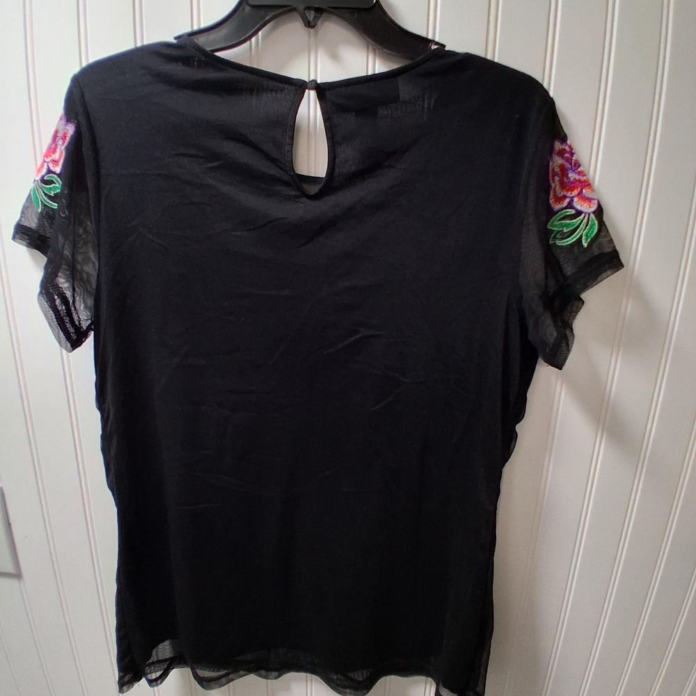 Floral Embroidered Black Top - Picture 6 of 16